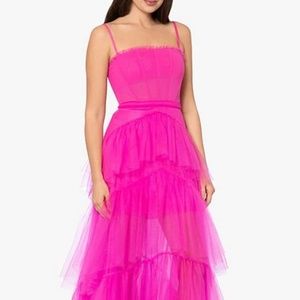 Illusion Tiered Ruffle Tulle Square Neck Mesh Sleeveless Gown